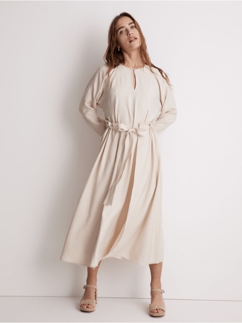 Madewell Tie-Front Paperbag Midi Dress Size L Never Worn - Picture 4 of 15